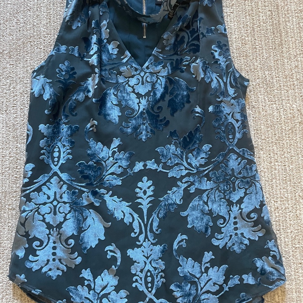 White House Black Market blue velvet top size 2